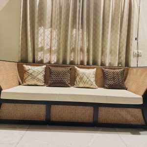 Hexagonal weaved Cane 3 Seater Sofa